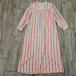 Lanz of Salzburg Nightgown Womens M Stripe Floral Teddy Bear Heart Lace Vintage